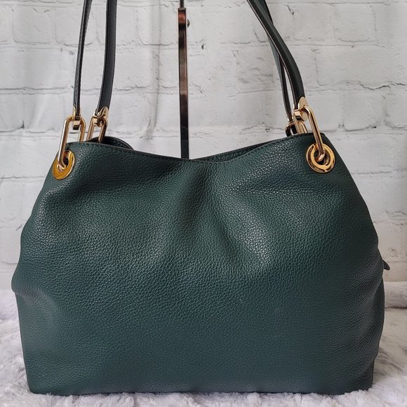 MICHAEL KORS Raven Green Emerald Gold Leather Large Shoulder Tote - Picture 4 of 14